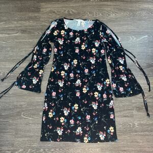 White House Black Market Black Floral Cold-Shoulder Dress XS Whimsical Romantic